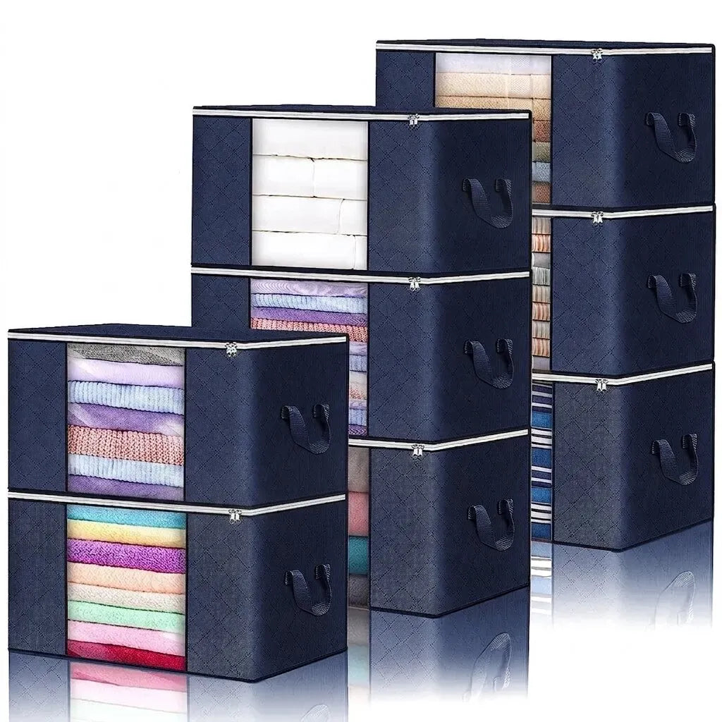 GENUX Navy Blue Quilt Storage Bags, 2 Pack, 60 x 40 x 35 cm
