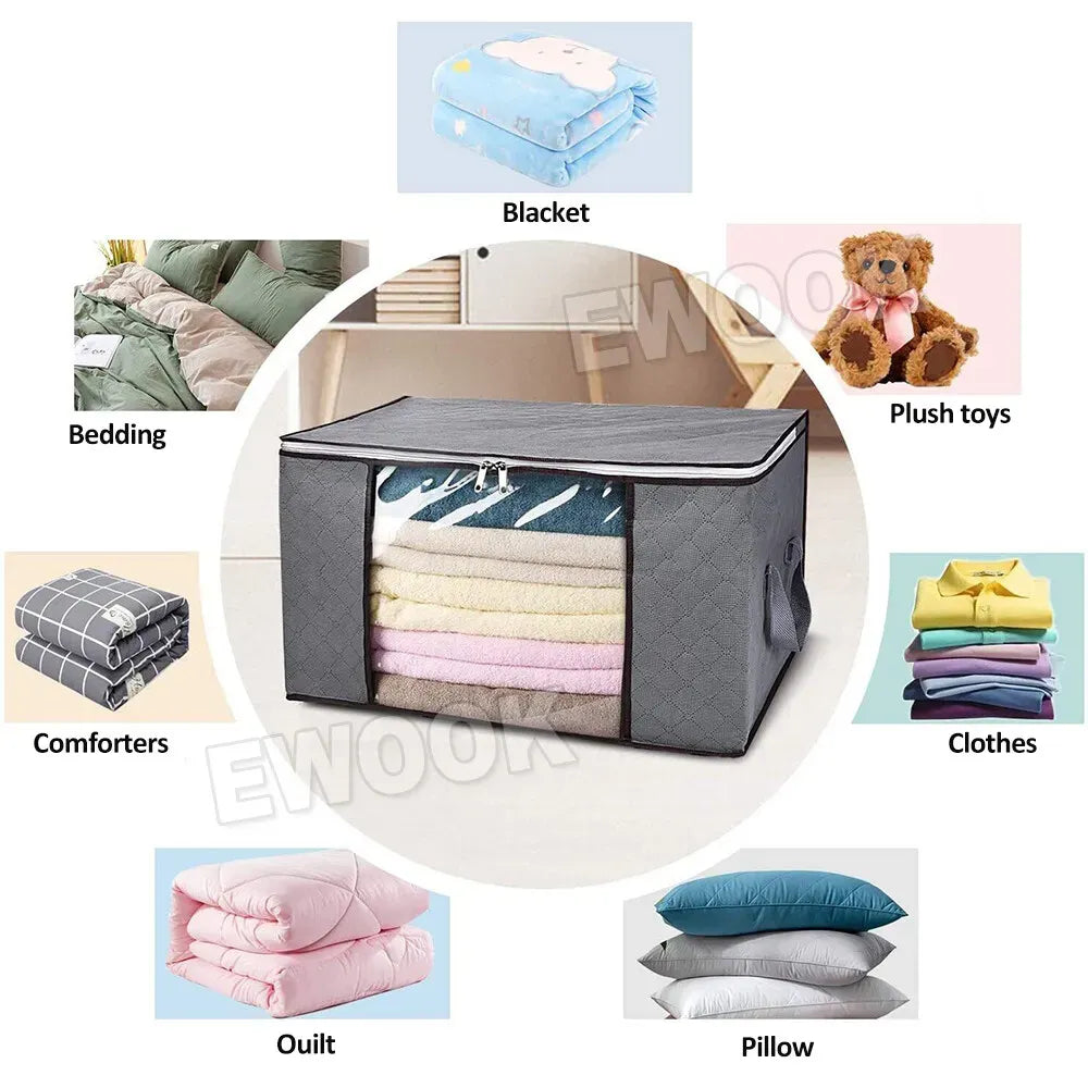 GENUX Navy Blue Quilt Storage Bags, 2 Pack, 60 x 40 x 35 cm