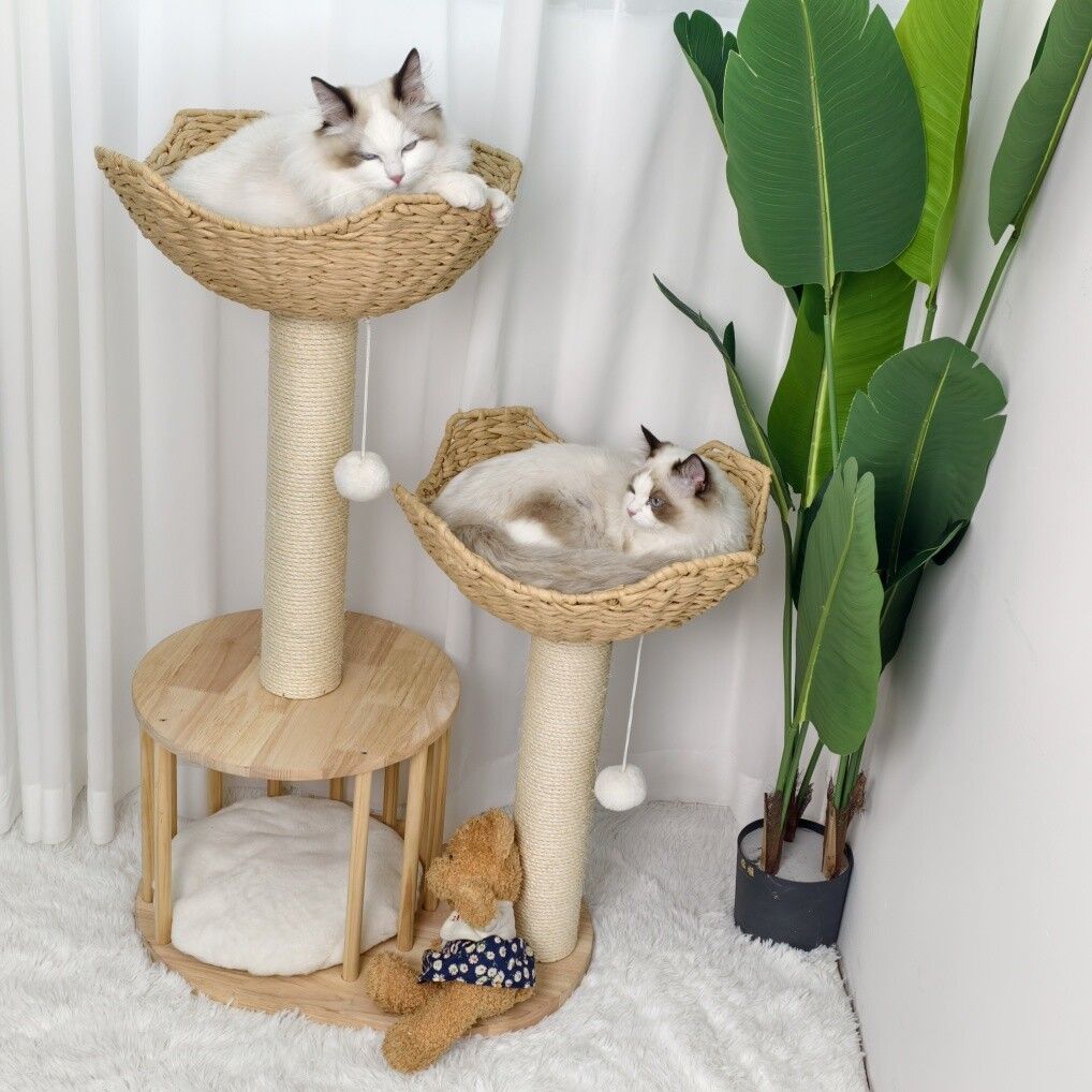 GENUX Large Cat Tree Tower with Cushioned Baskets