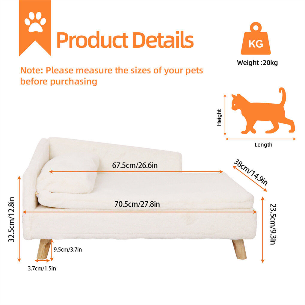 GENUX Raised Pet Sofa Bed, 70 x 40 x 39 cm, with its measurements marked