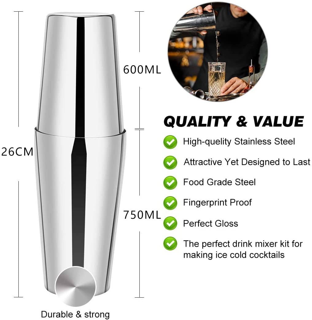 Cocktail Shaker Set Boston 23-Piece Stainless Steel and Professional Bar Tools