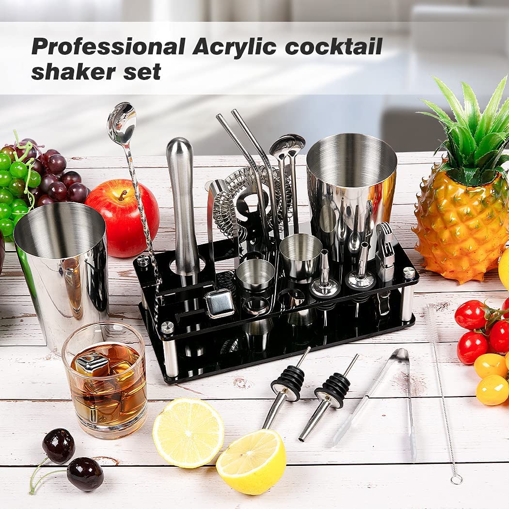 Cocktail Shaker Set Boston 23-Piece Stainless Steel and Professional Bar Tools