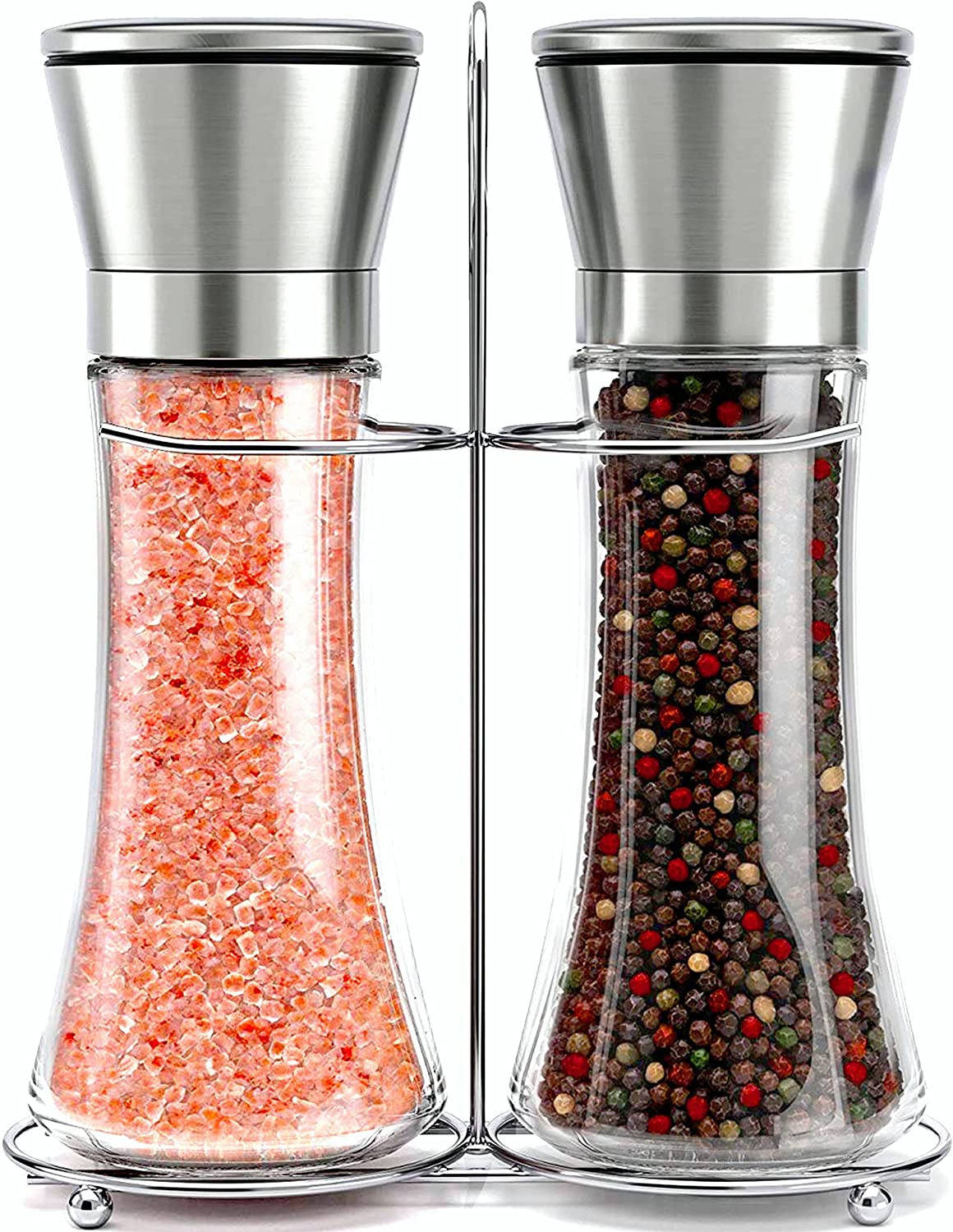 Stainless Steel and Glass Salt and Pepper Grinder Set