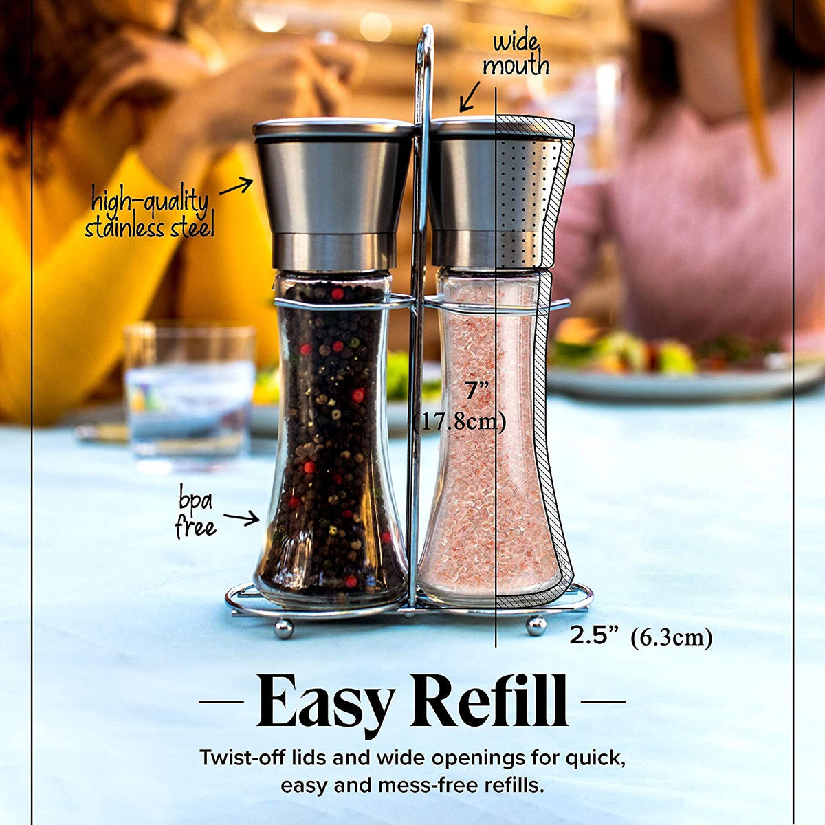 Stainless Steel and Glass Salt and Pepper Grinder Set