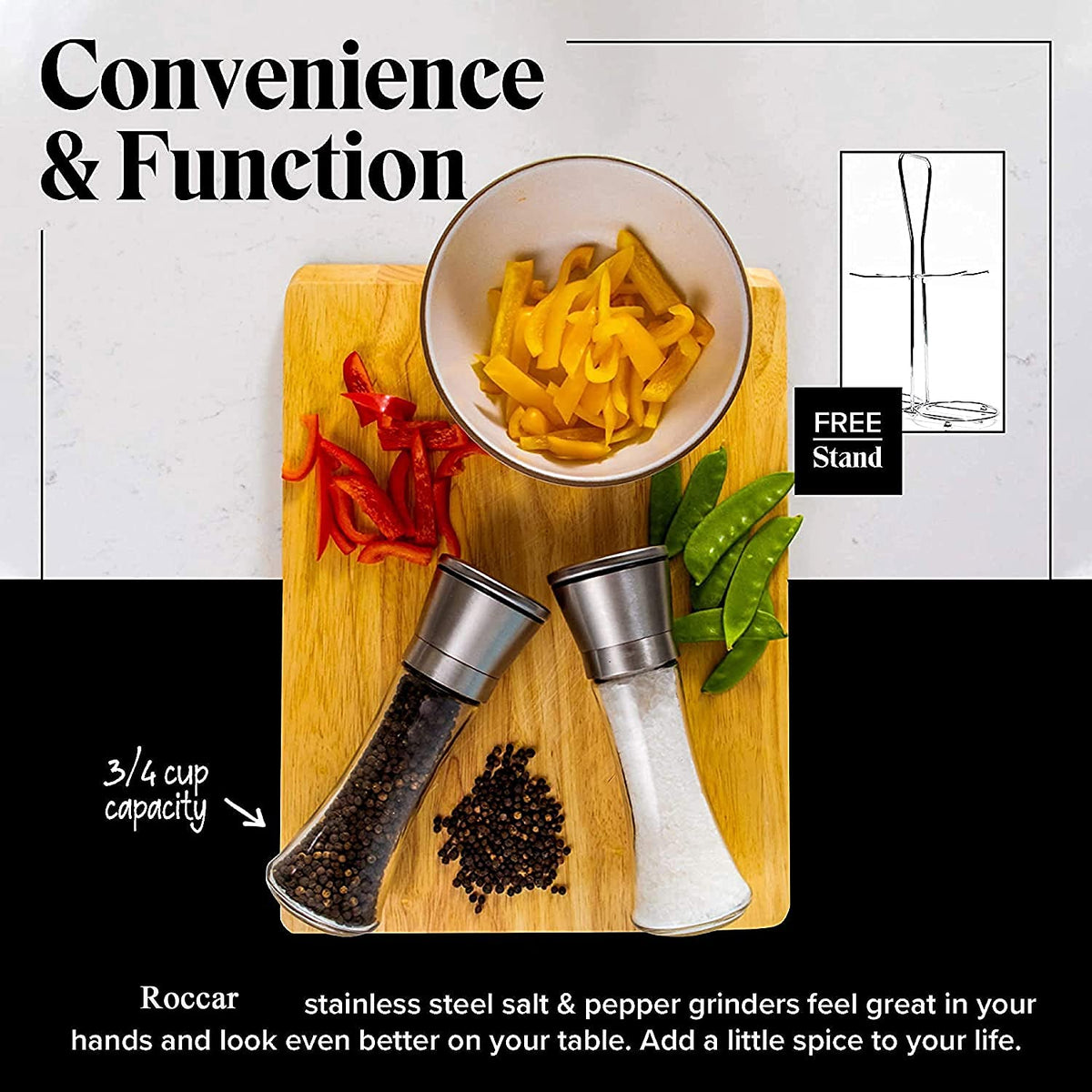 Stainless Steel and Glass Salt and Pepper Grinder Set