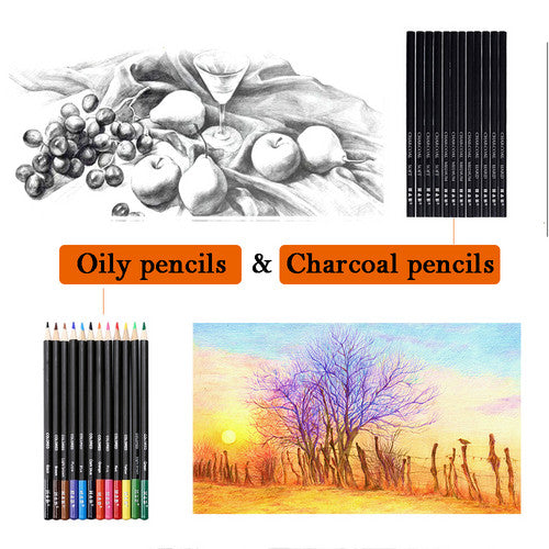 72pcs Professional Drawing Artist Kit Set Pencils and Sketch Charcoal