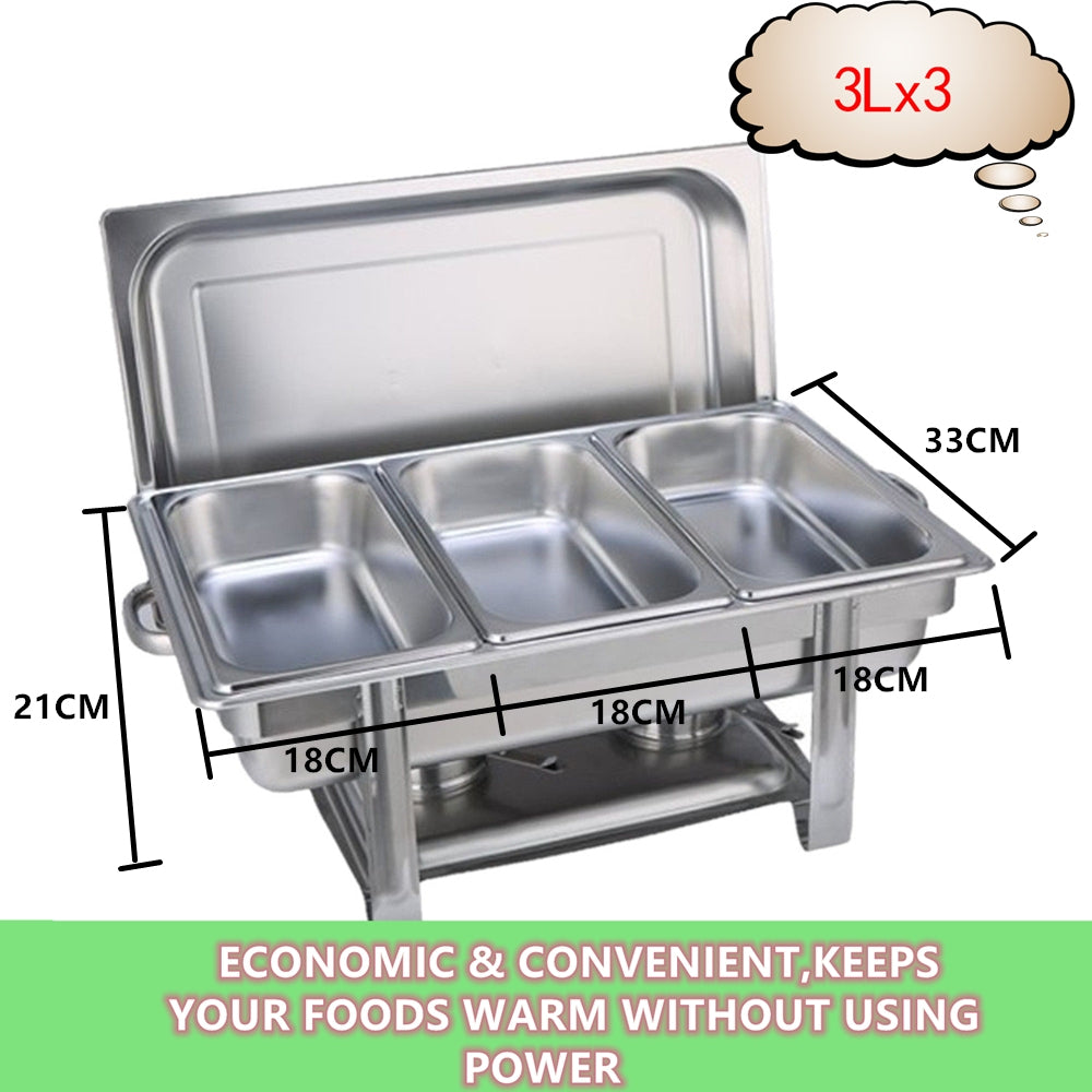 9L Stainless Steel Chafing Dish with 3 x 3L Pans