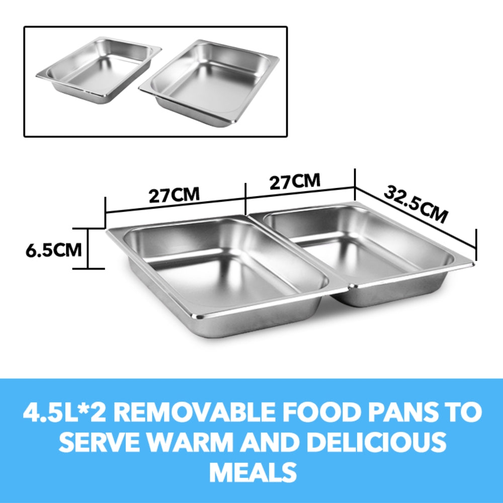 9L Stainless Steel Chafing Dish with 2 x 4.5L Pans
