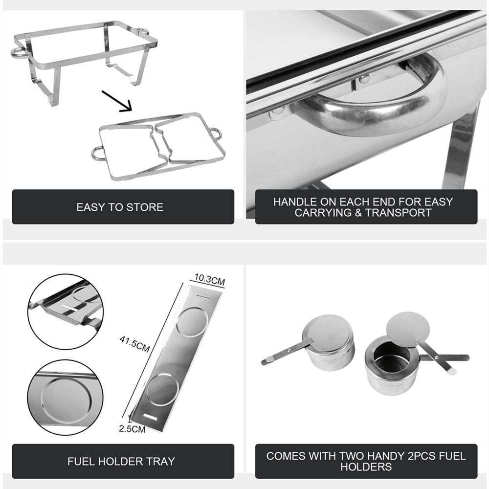 9L Stainless Steel Chafing Dish with 2 x 4.5L Pans