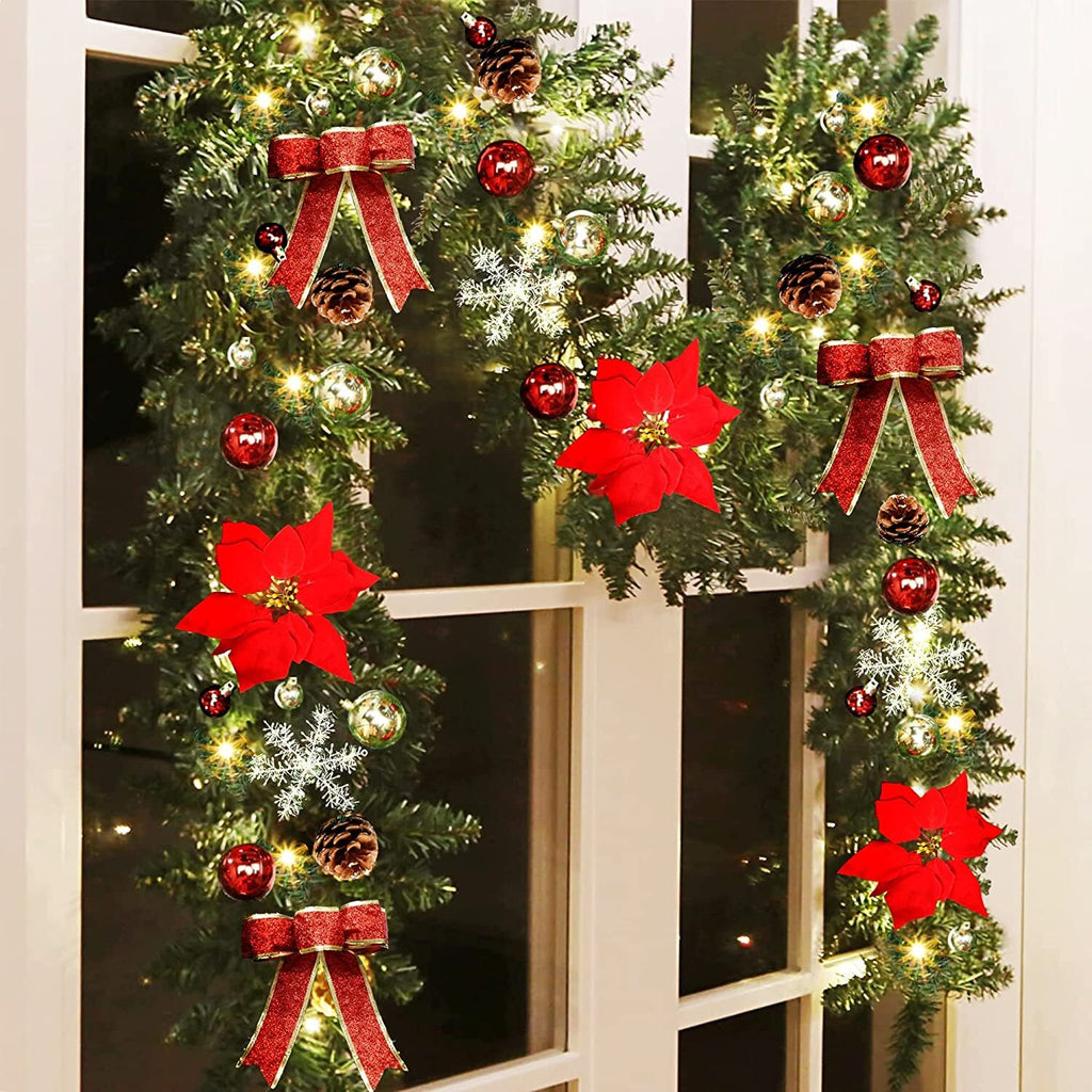 RED 9FT Xmas Christmas Garland Artificial Wreath with LED Lights