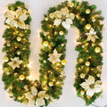 Gloden 9FT Xmas Christmas Garland Artificial Wreath with LED Lights