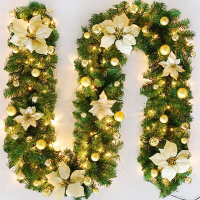 Gloden 9FT Xmas Christmas Garland Artificial Wreath