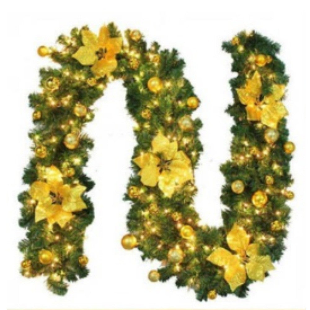 Gloden 9FT Xmas Christmas Garland Artificial Wreath with LED Lights