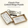 Collectible Mechanical Brain Teaser Retro Five Linked Rings Puzzle