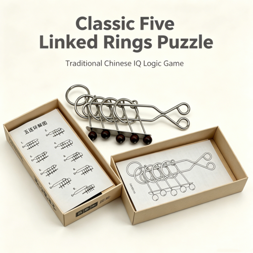 Collectible Mechanical Brain Teaser Retro Five Linked Rings Puzzle
