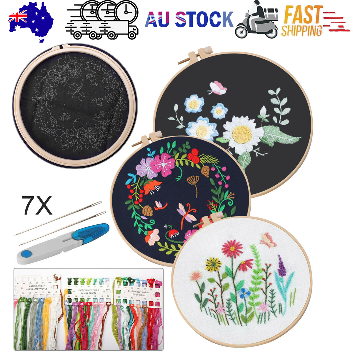 Embroidery Beginners DIY Cross Stitch Kits Pre-Printed Floral Pattern