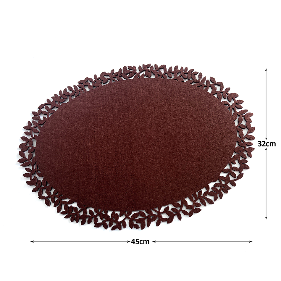 Brown Leaf Edge Felt Placemats, 45 x 32 cm, Set of 4