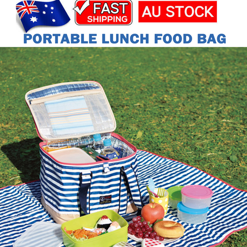 Blue Insulated Picnic Bag Thermal Cooler Portable Lunch Food Tote