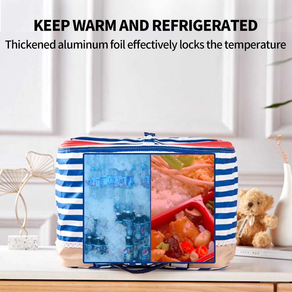 Blue Insulated Picnic Bag Thermal Cooler Portable Lunch Food Tote
