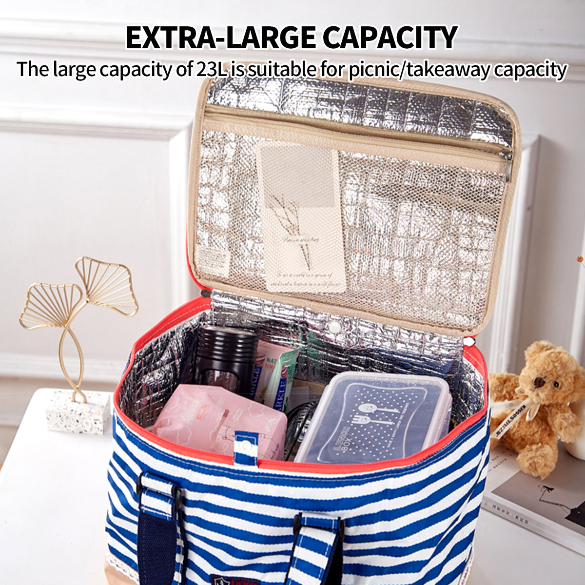Blue Insulated Picnic Bag Thermal Cooler Portable Lunch Food Tote