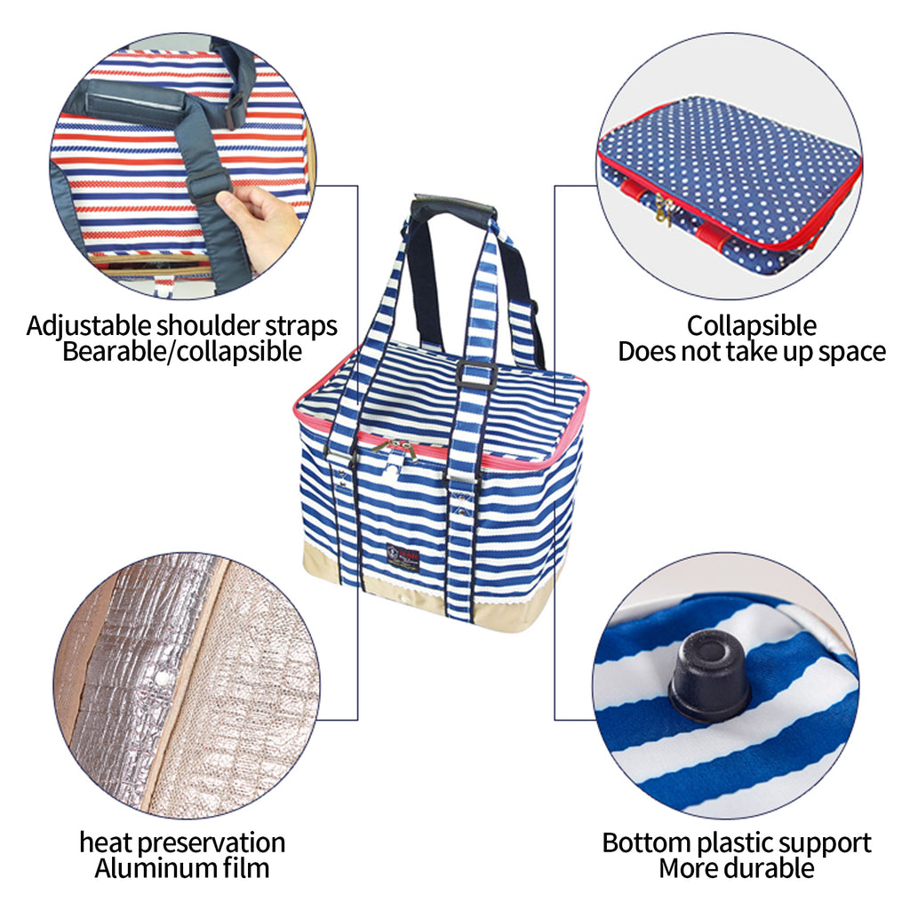 Blue Insulated Picnic Bag Thermal Cooler Portable Lunch Food Tote