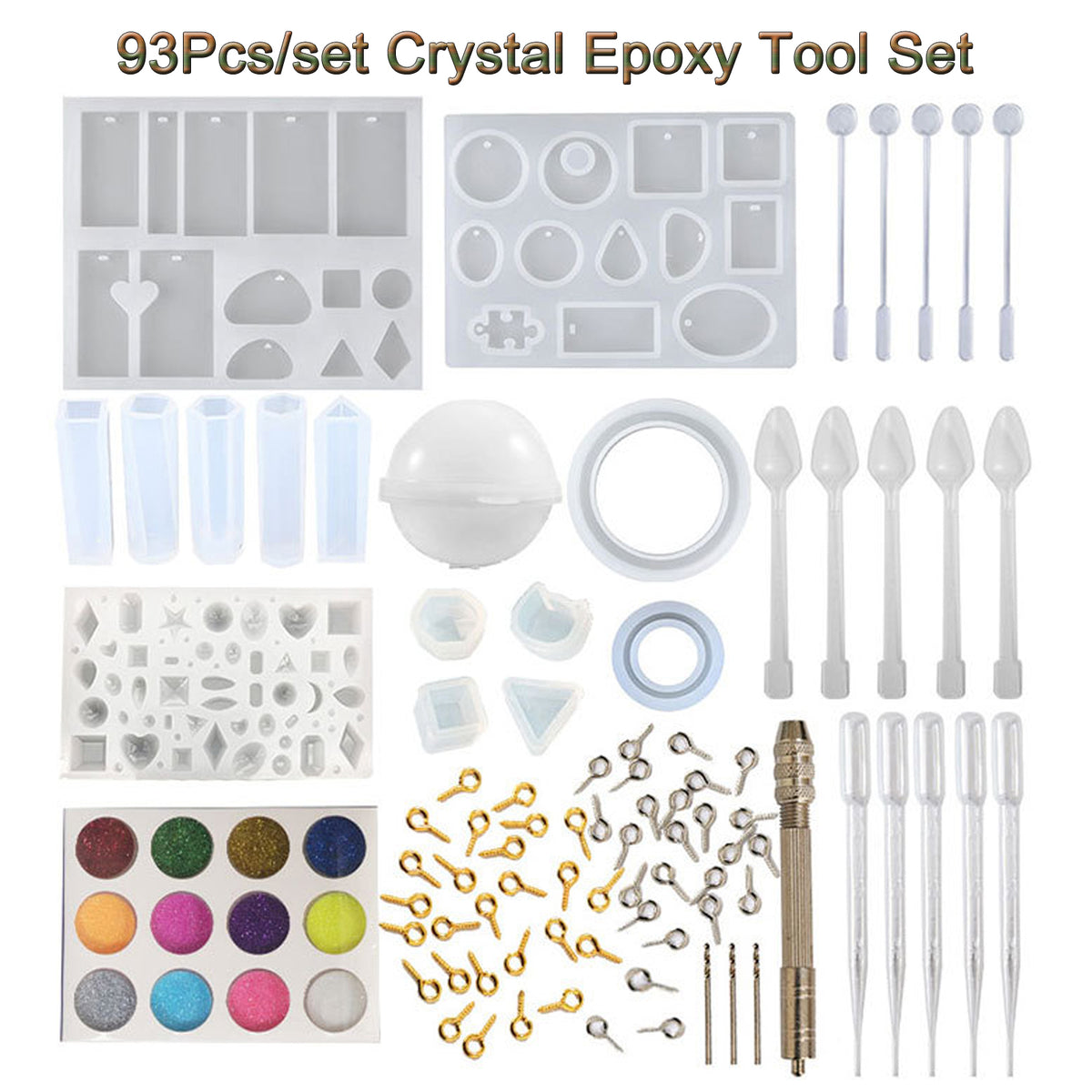 93Pcs/Set Resin Mold Epoxy Resin Mold Dropper Spoon Powder Set Kit