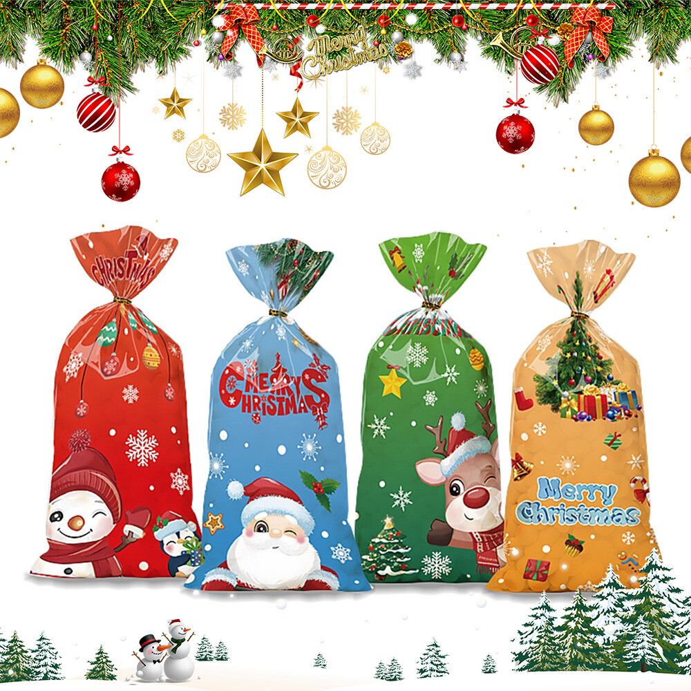 50 PCS Christmas Gift Bags with Assorted Christmas Prints for Xmas