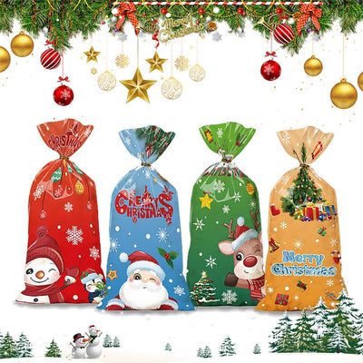50 PCS Christmas Gift Bags with Assorted Christmas Prints