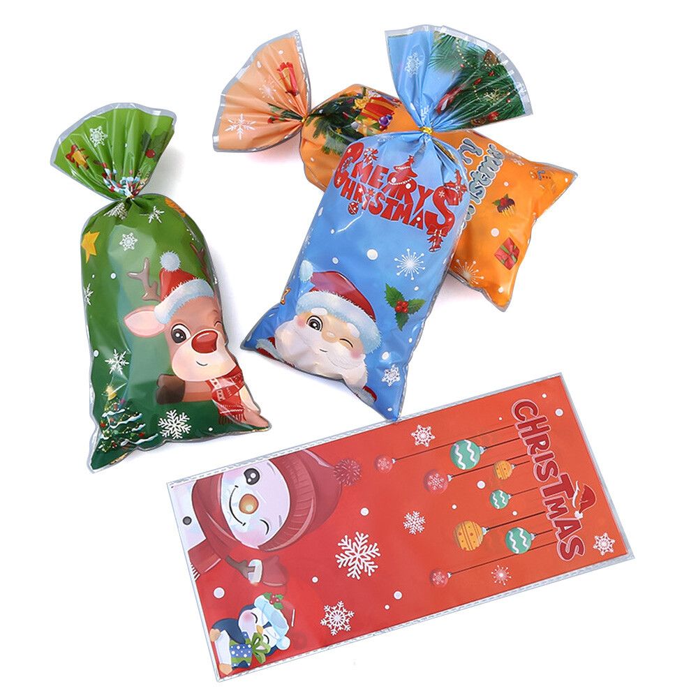 50 PCS Christmas Gift Bags with Assorted Christmas Prints for Xmas