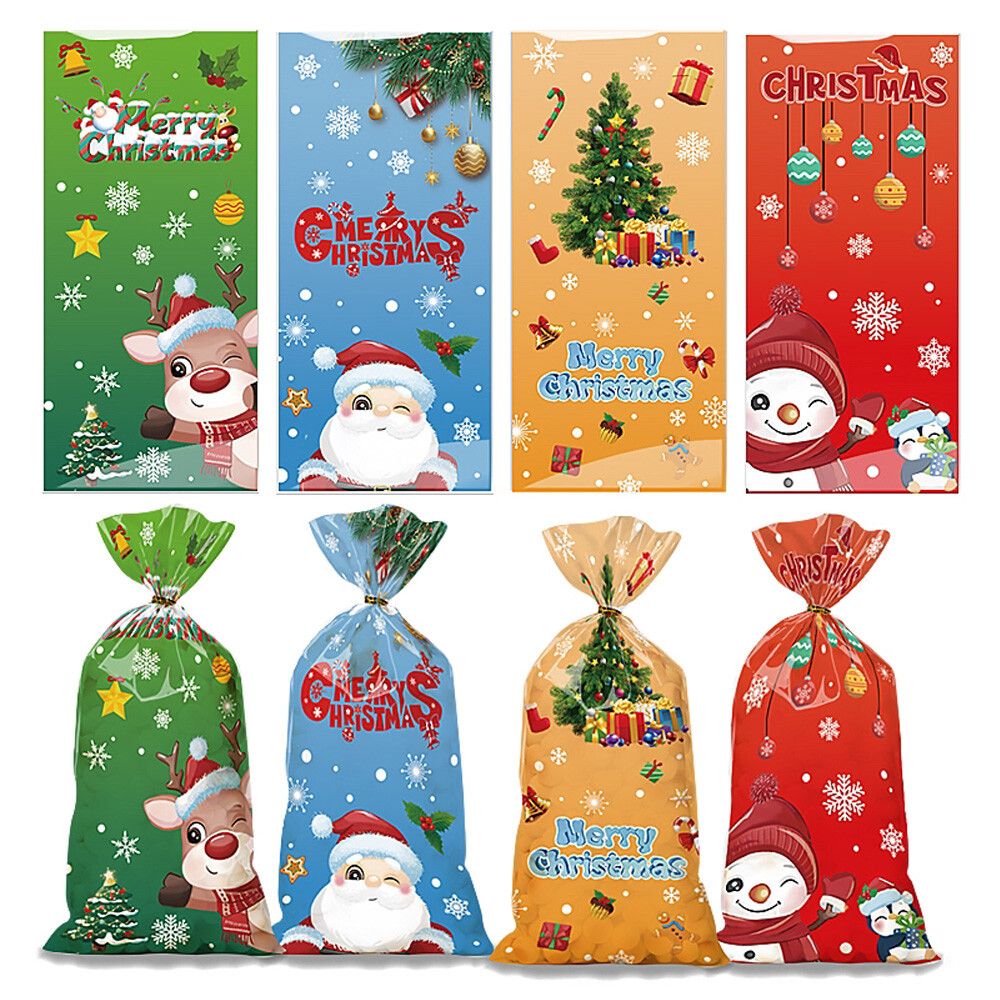 50 PCS Christmas Gift Bags with Assorted Christmas Prints for Xmas