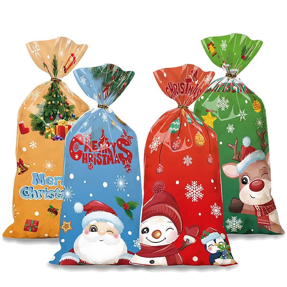 50 PCS Christmas Gift Bags with Assorted Christmas Prints for Xmas