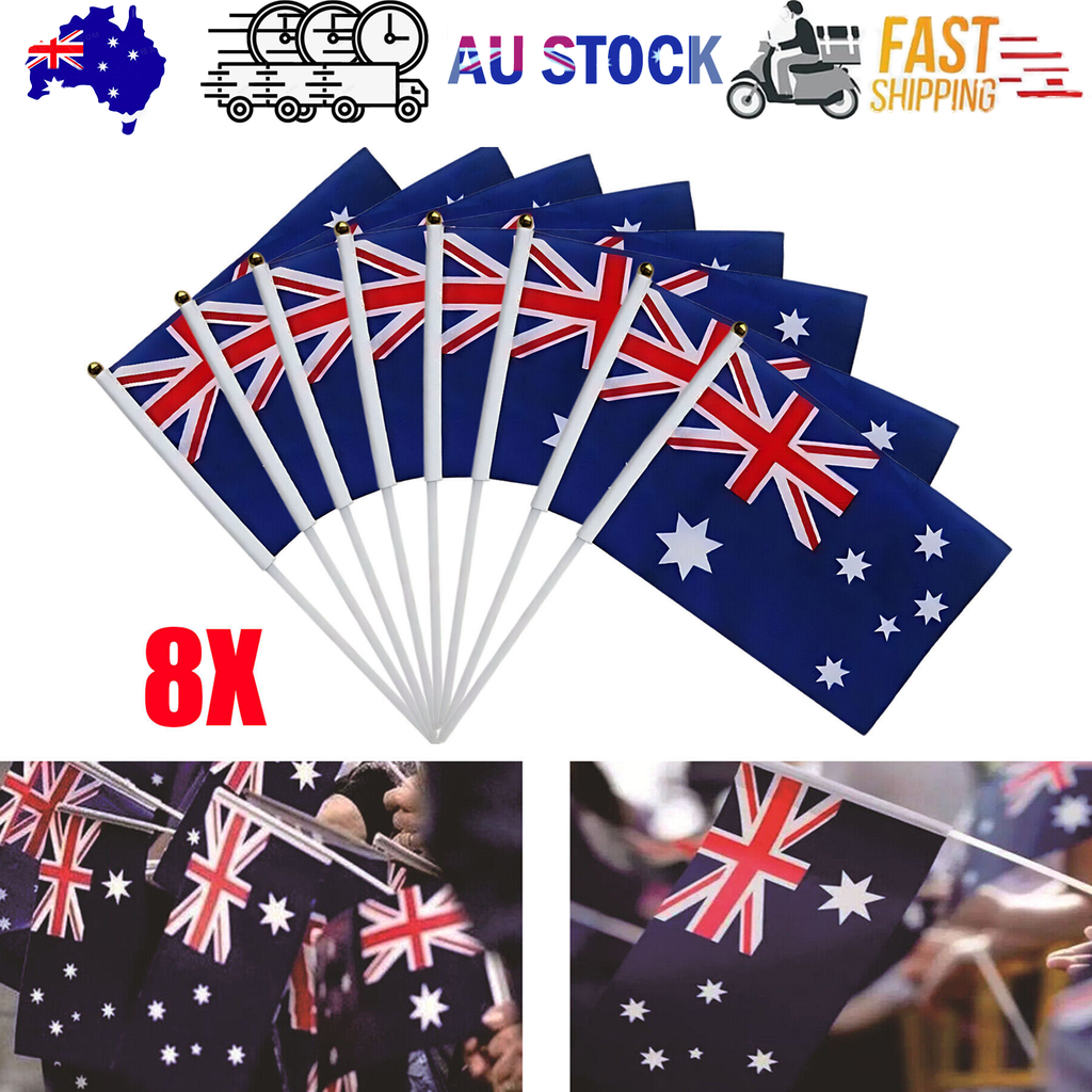 Small Waver Hand Held Aussie Flags Party Supplies Banner AU 8pcs
