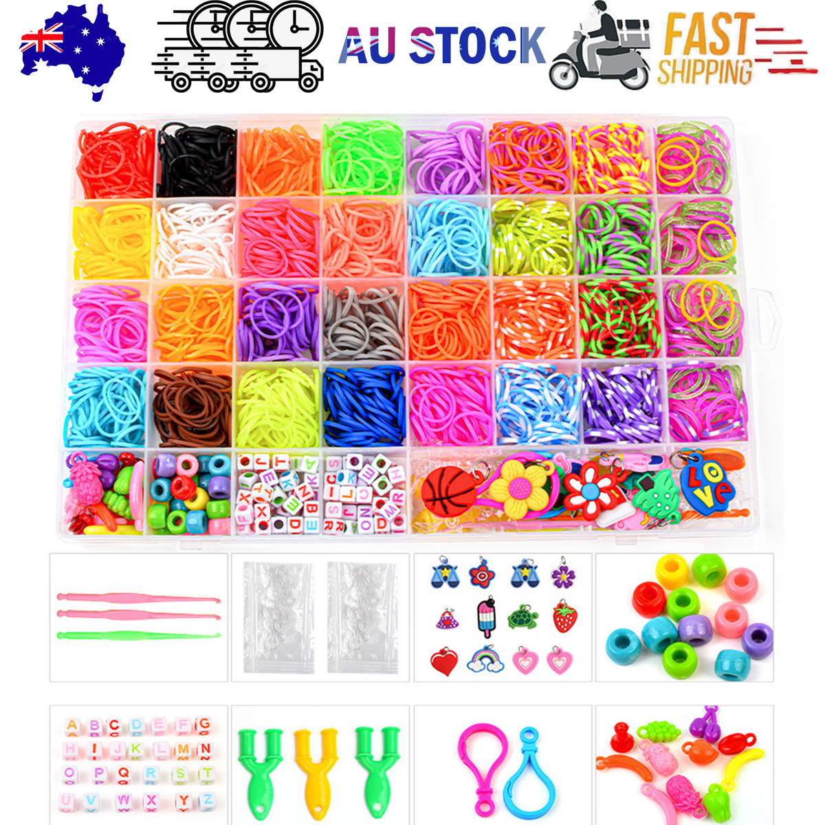40Grids Rainbow Loom Bands Rubber Bracelet Making Kit S Clips Beads