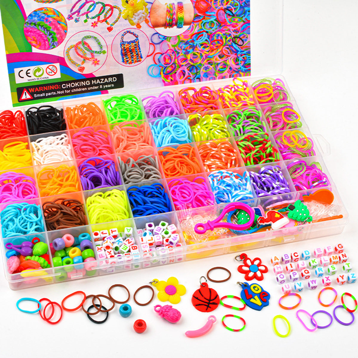40Grids Rainbow Loom Bands Rubber Bracelet Making Kit S Clips Beads