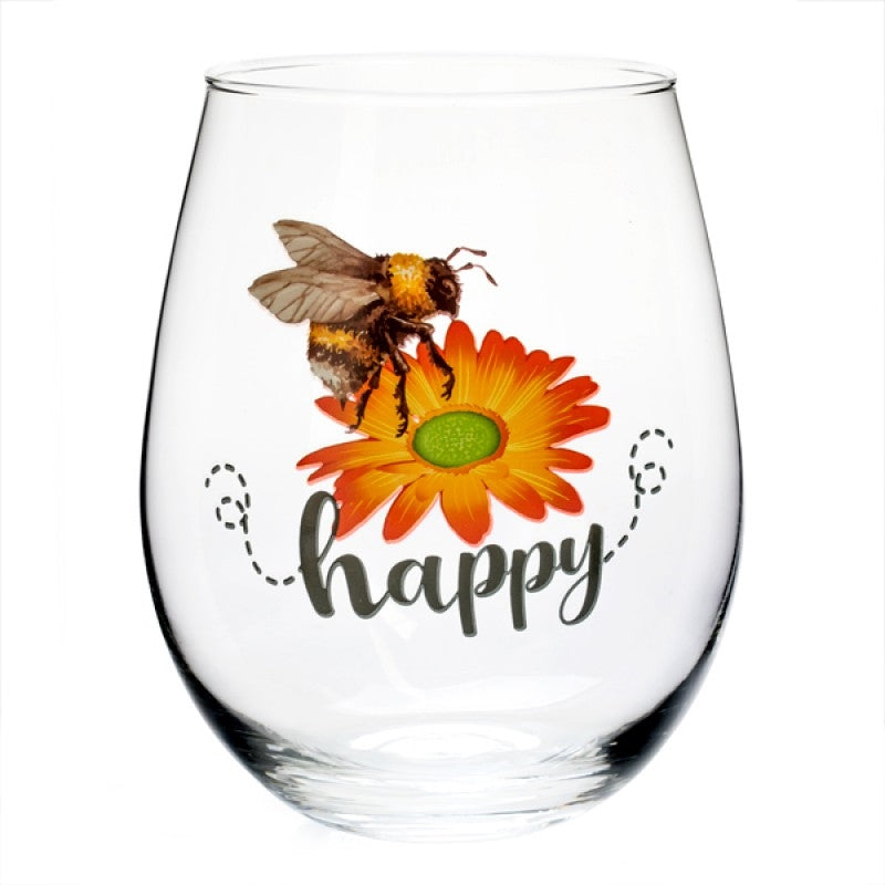 MDI Bee Happy Stemless Glass