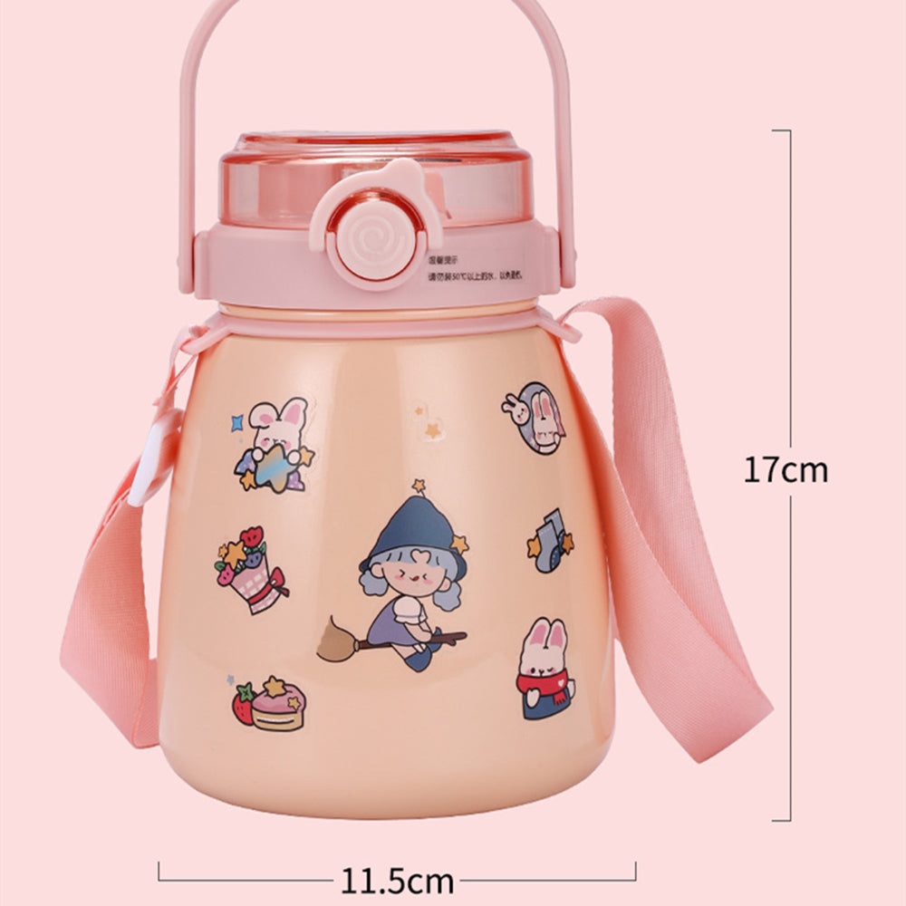 Stainless Steel Water Bottle with Straw and Stickers, Pink, 1 L