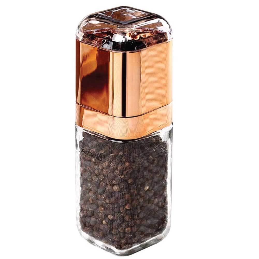 Orku Glass Salt or Pepper Grinder with Rose Gold Lid, 180 ml