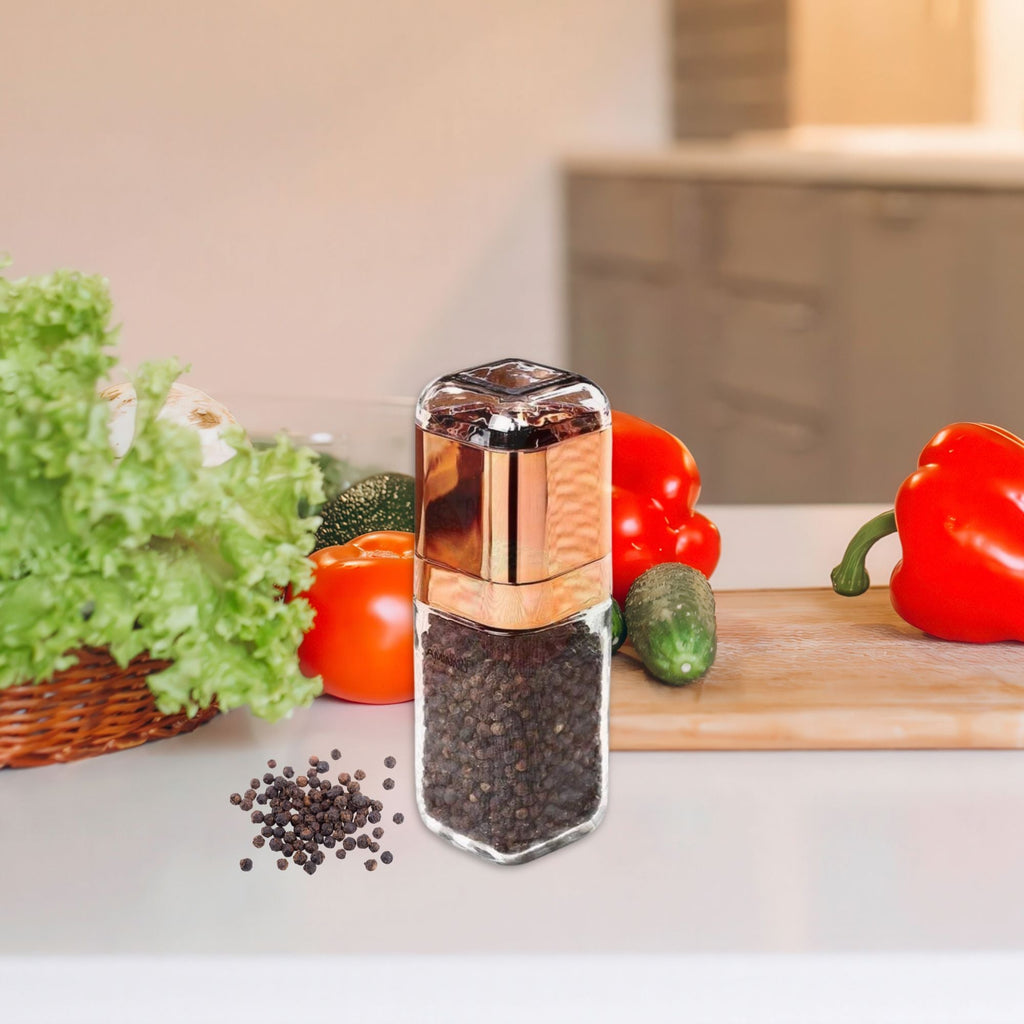 Orku Glass Salt or Pepper Grinder with Rose Gold Lid, 180 ml