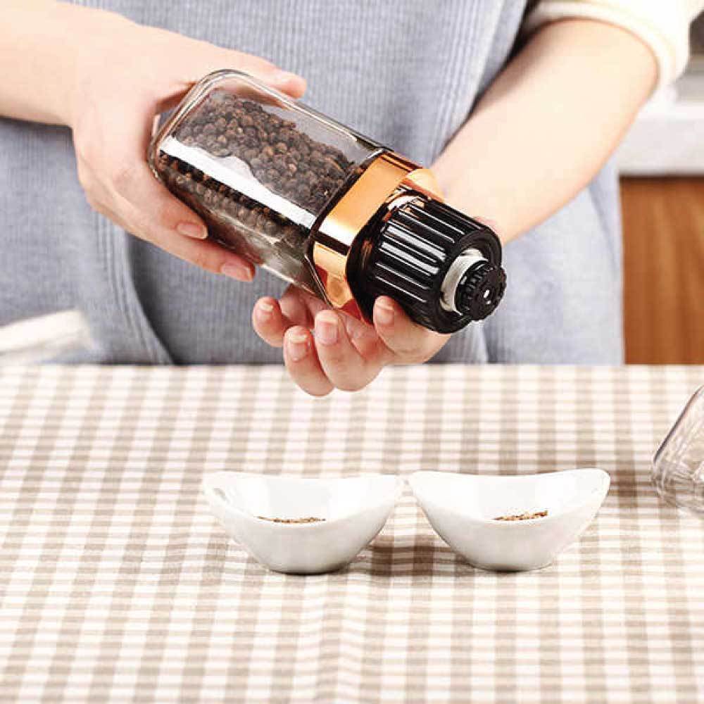 Orku Glass Salt or Pepper Grinder with Rose Gold Lid, 180 ml