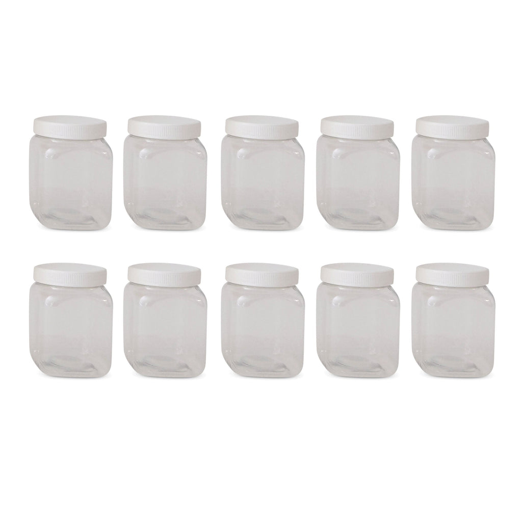 10X 250g Plastic Honey Jars + Lids - Square Clear Food Grade