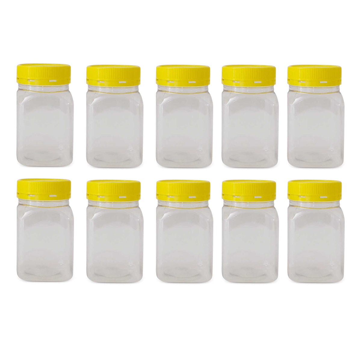 10X 500g Plastic Honey Jars + Lids - Square Clear Food Grade