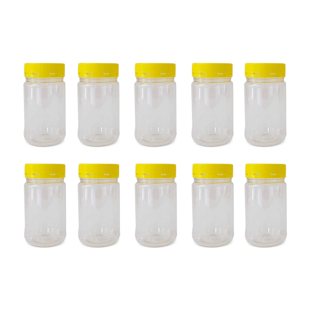 10X 500g Plastic Honey Jars + Lids - Round Clear Food Grade