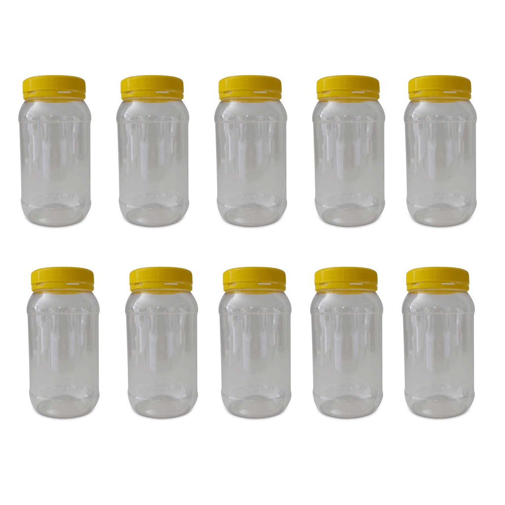 10X 1Kg Plastic Honey Jars + Lids - Round Clear Food Grade