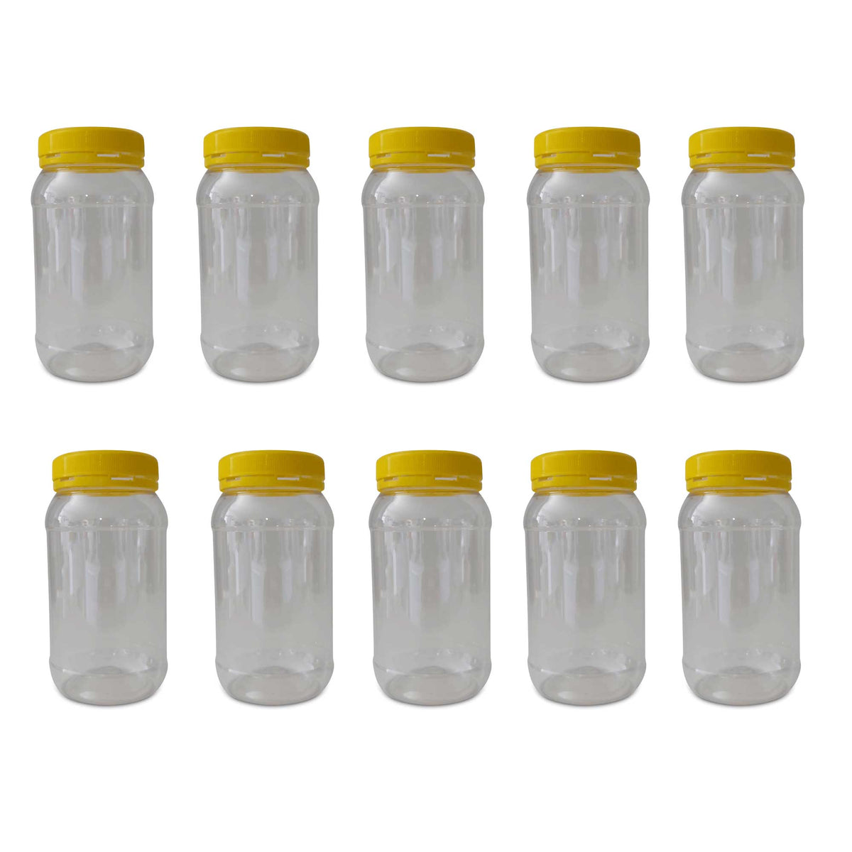 10X 1Kg Plastic Honey Jars + Lids - Round Clear Food Grade