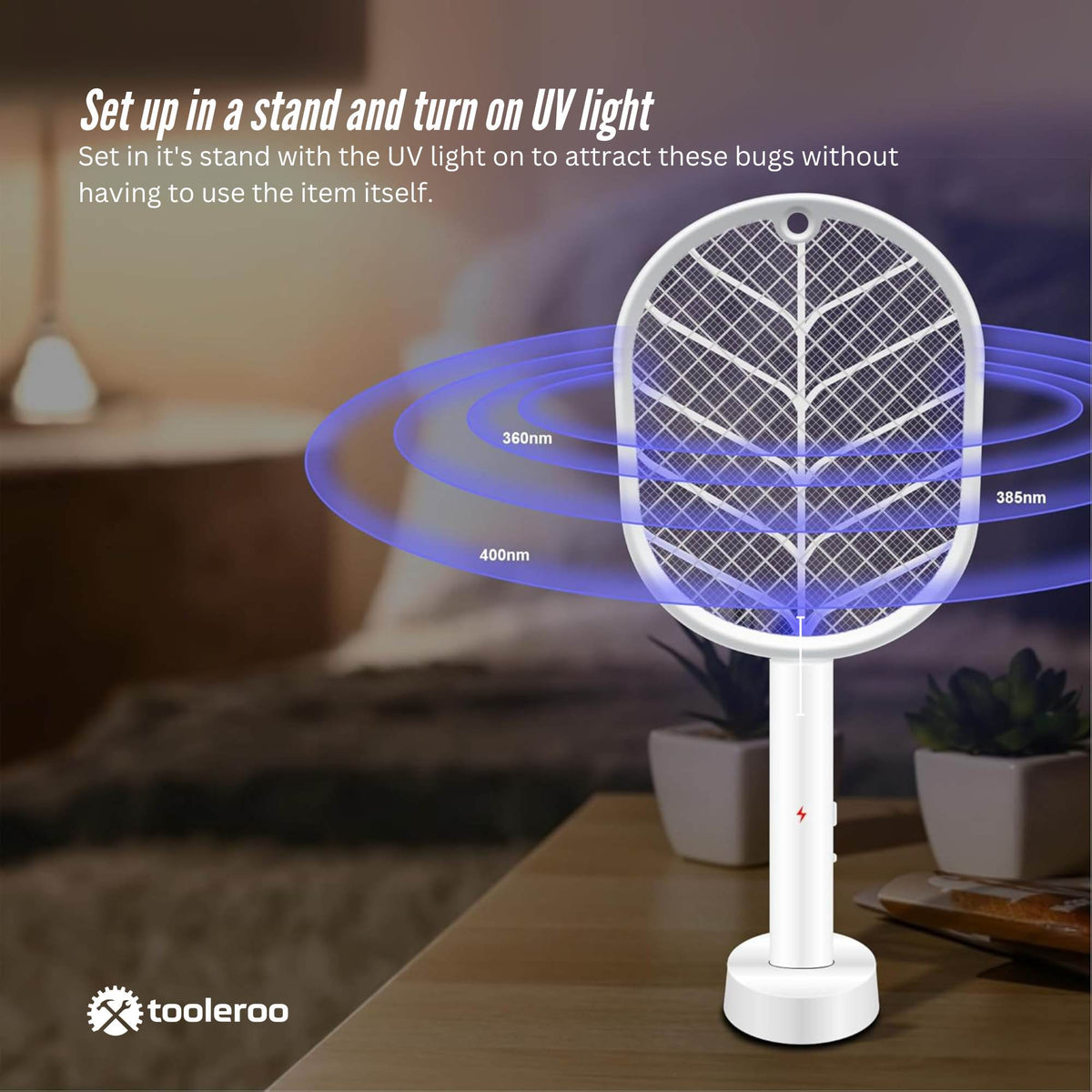 Tooleroo 2 in 1 Rechargeable Mosquito Swatter, White, shown in a real setting, photo 6 of 7