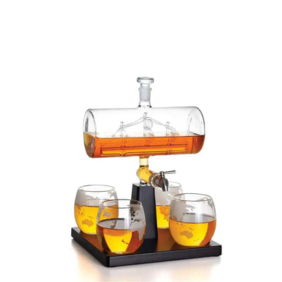 Kitchee Sailboat Glass Decanter Set with 4 Glasses and Stand, 1 L