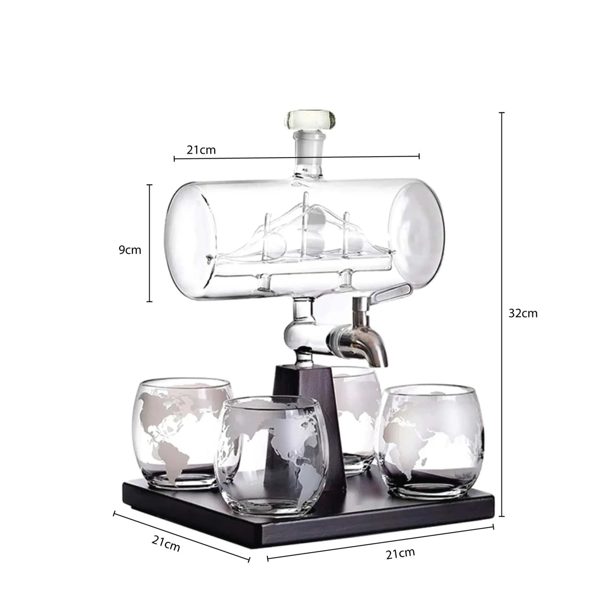 Kitchee Sailboat Glass Decanter Set with 4 Glasses and Stand, 1 L