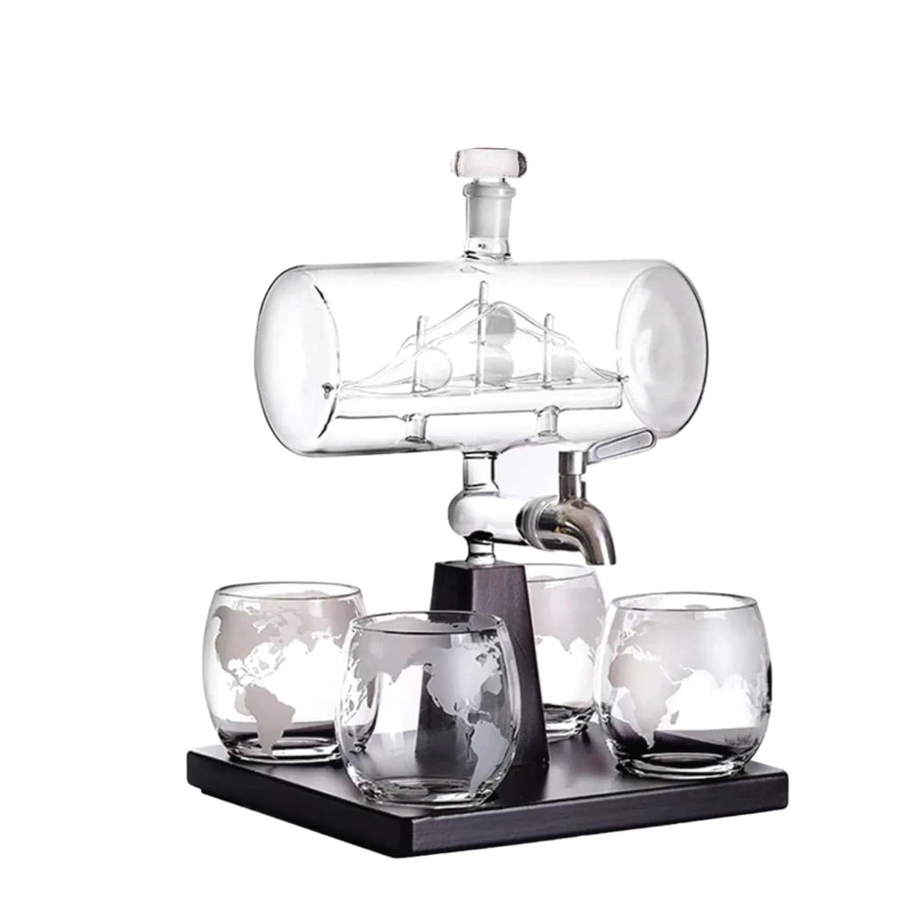 Kitchee Sailboat Glass Decanter Set with 4 Glasses and Stand, 1 L