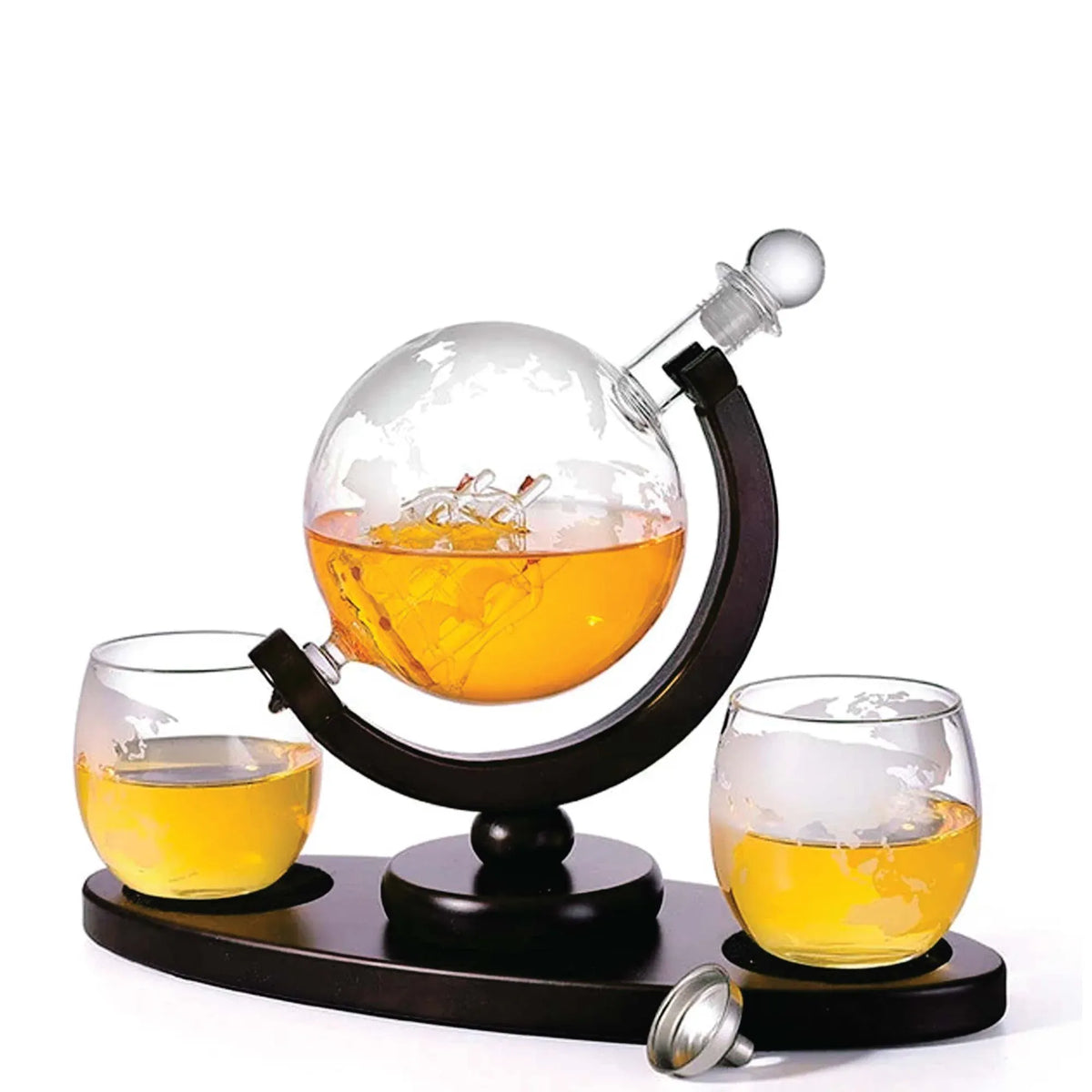 Kitchee Globe Glass Decanter Set with 2 Glasses and Stand, 850 ml