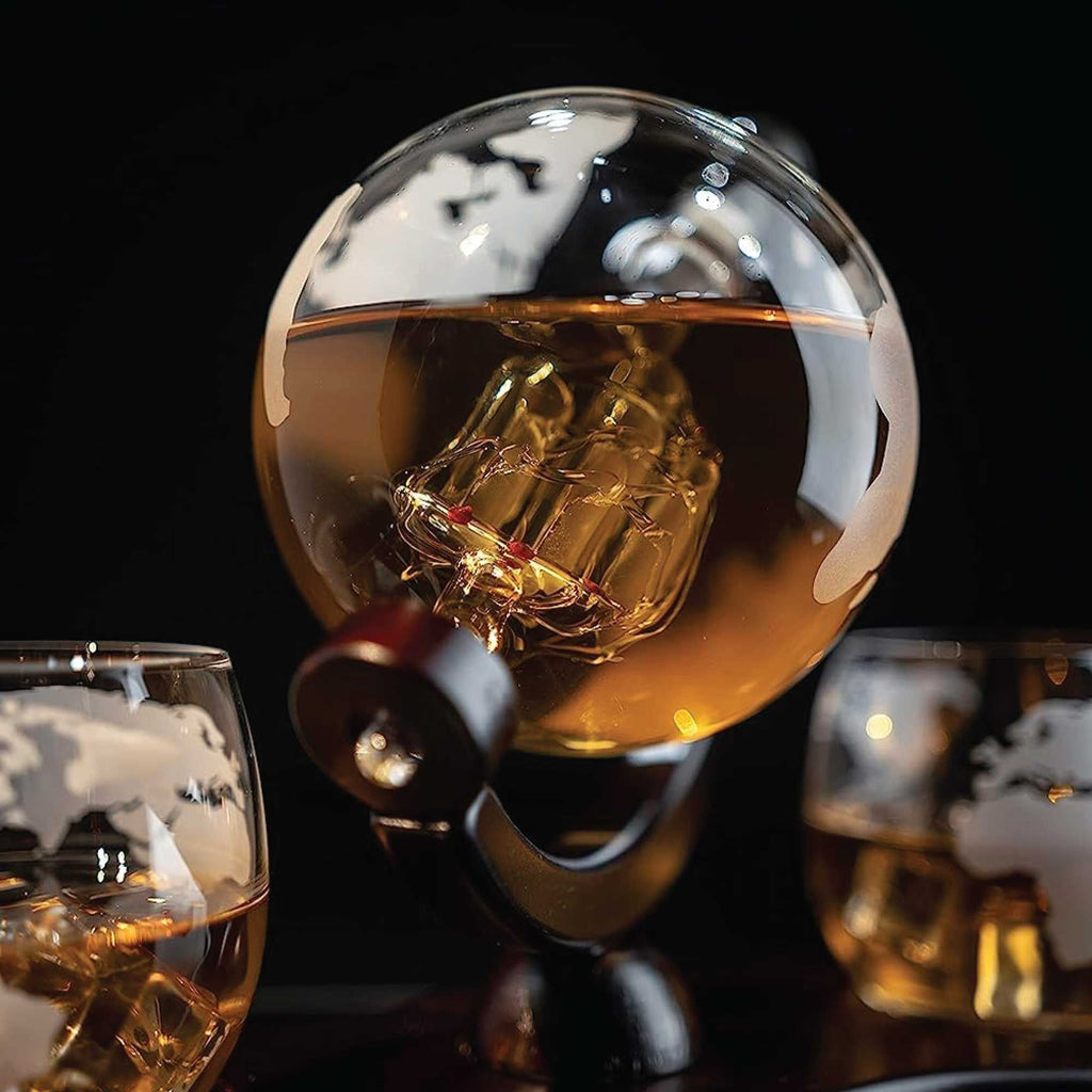Kitchee Globe Glass Decanter Set with 2 Glasses and Stand, 850 ml